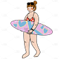 手绘-冲浪运动人物插画贴纸女生