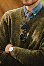 Beautiful things to wear. Description below.  Sweater: Lambswool - Uniqlo - $20 Shirt: Indigo Japanese Chambray - J. Crew - $88 Tie: Urban Outfitters - $12 (similar) Watch: Brushed Silve...