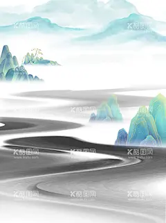 国潮中国风创意手绘山水插画素材  - 源文件下载【酷图网】手绘,山水,群山,中国元素,背景,设计,自然景观,自然风光