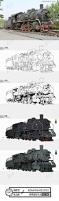 蒸汽火车|临摹|机械|过程图|火车-角色原画作品图片素材
