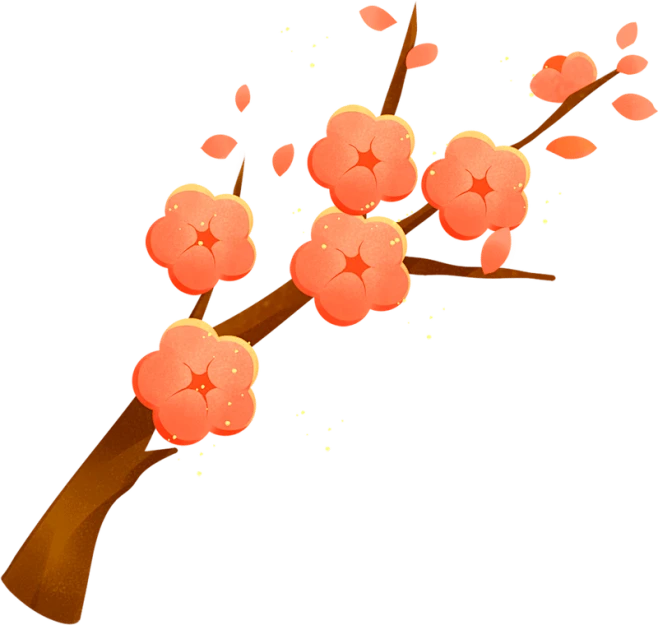 春节红色植物插画节日手绘腊梅彩色庆祝手绘插画图片
