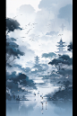 uturner__Ink_landscape_painting_large_area_left_blank_cranes_di_0d62b9c9-664b-48a9-b9ff-11c9671dcbdb