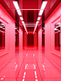 red wall and ceiling, in the style of neon and fluorescent light, digital illustration, mirror rooms, white background, cabincore, minimalistic objects, hyper-realistic details