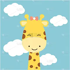 可爱的卡通长颈鹿在天空有趣的矢量插图