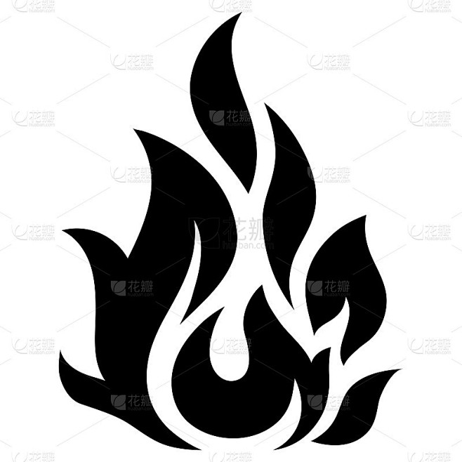 火灾火焰图标。黑色图标孤立在白色背景。火火焰轮廓。