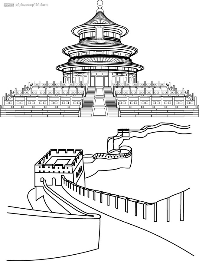 长城和天坛矢量