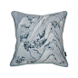 新中式样板房样板间软装设计师沙发抱枕靠包混纺山水图案绣花蓝色-淘宝网