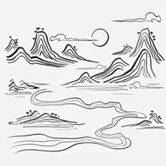 中国风手绘水墨风景山水徽派建筑 23