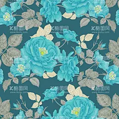 手绘玫瑰牡丹花树叶  - 源文件下载【酷图网】数码,印花,高清,循环,手绘,