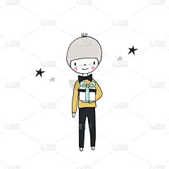 手绘幼儿园生日海报与生日男孩在斯堪的纳维亚风格。