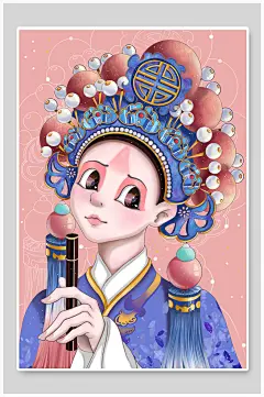 国潮精致戏曲美妆插画素材