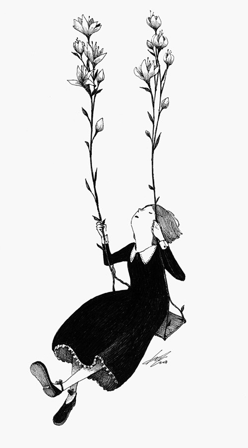 O、画、秋千、插画