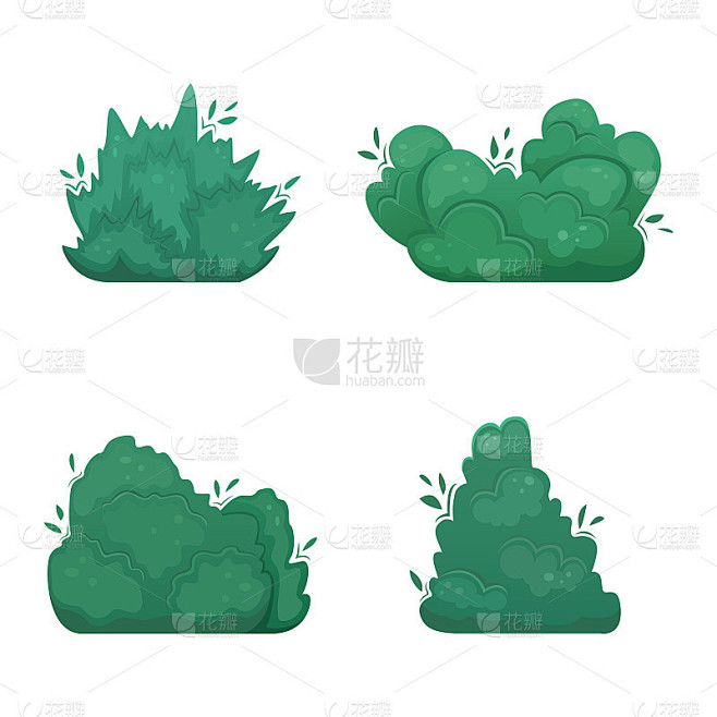 在卡通风格的四平面矢量灌木组。一套创建您自己的设计。