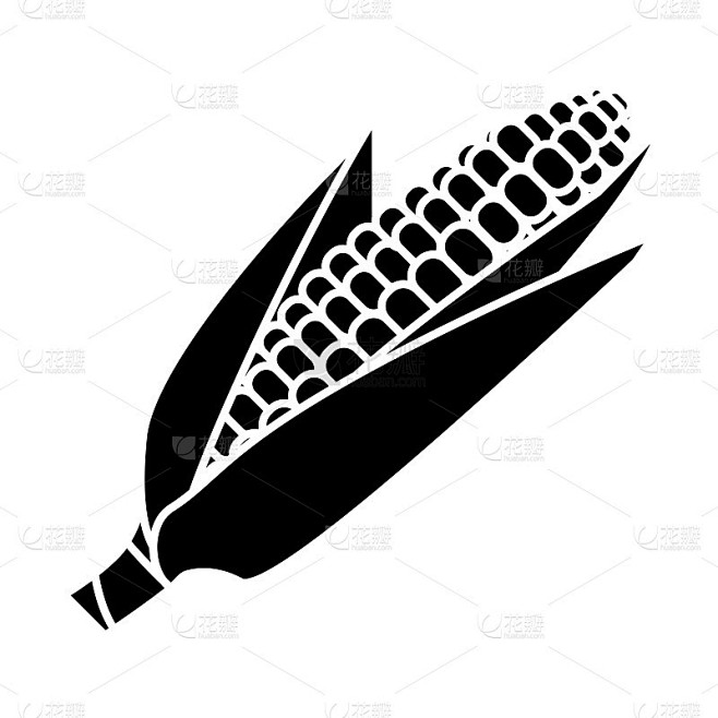 玉米图标。玉米穗轴图标。字形风格的蔬菜符号。新鲜的农产品