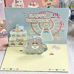 可爱生日快乐卡通3D立体生日贺卡送朋友祝福留言明信片折叠卡片-tmall.com天猫