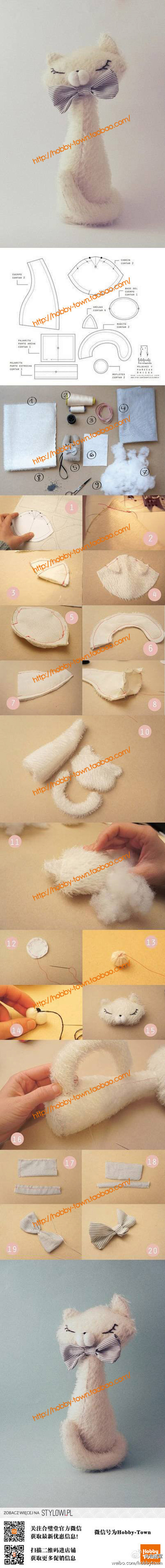 #手工教程#玩偶DIY-优雅的猫咪，系着...