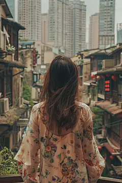 遥望远方俏皮女孩背影