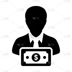 金融图标向量男性用户个人资料头像与美元符号货币货币符号为银行和企业在平面颜色字形象形图