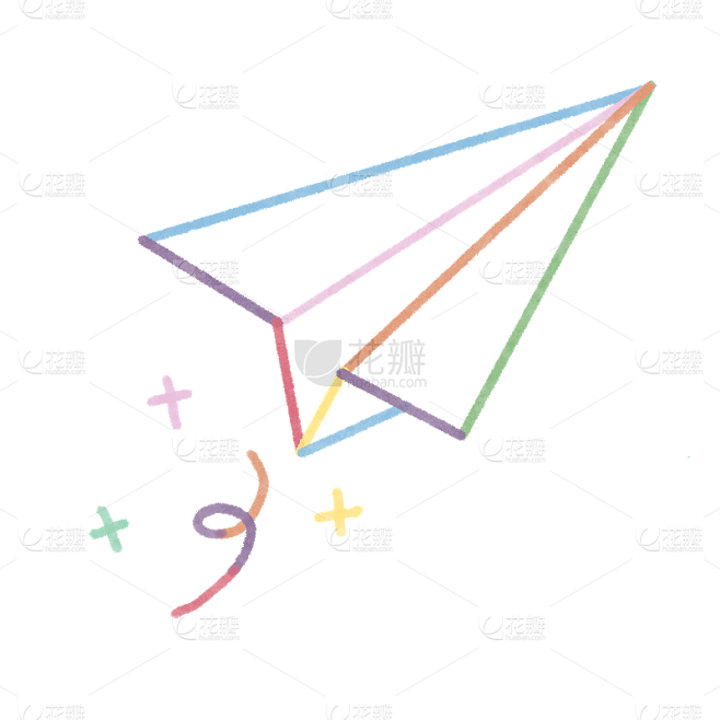 手绘-扁平风彩色线条贴纸-纸飞机
