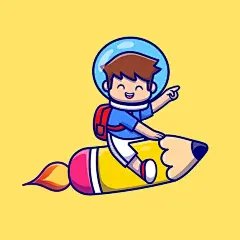 男孩铅笔火箭手绘卡通矢量插画矢量图设计素材