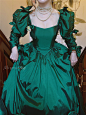 波琳家的女孩 VINTAGE古着绿色蝴蝶结手工绢花英式宫廷礼服公主裙-淘宝网