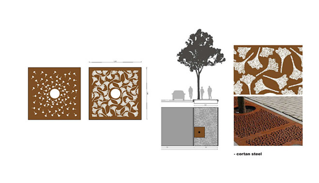 银杏主题景观设计--城市街道设施树池盖板