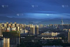 全景,城市,天空,水平画幅,无人,黄昏,建筑外部,户外,西安,云景