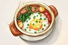美味可口的腊味木桶饭煲仔饭美食插画