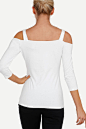 So Sexy™ Cold Shoulder Keyhole Top : Elevate your favorite So Sexy knit collection with this cold shoulder top detailed with an eye-catching keyhole cutout and three-quarter sleeves. Cotton/spandex Imported Machi