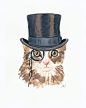 Kitten Watercolor, Original Cat Watercolour Painting, Monocle, Top Hat, Tabby Cat, 8x10 Painting
