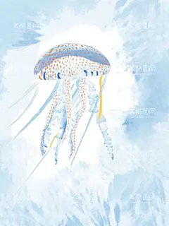 水母水彩插画  - 源文件下载【酷图网】水母,海洋生物,水彩,画,手绘,插画,水彩水母