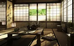 日本茶室内部桌子 _手绘场景采下来 #率叶插件，让花瓣网更好用#