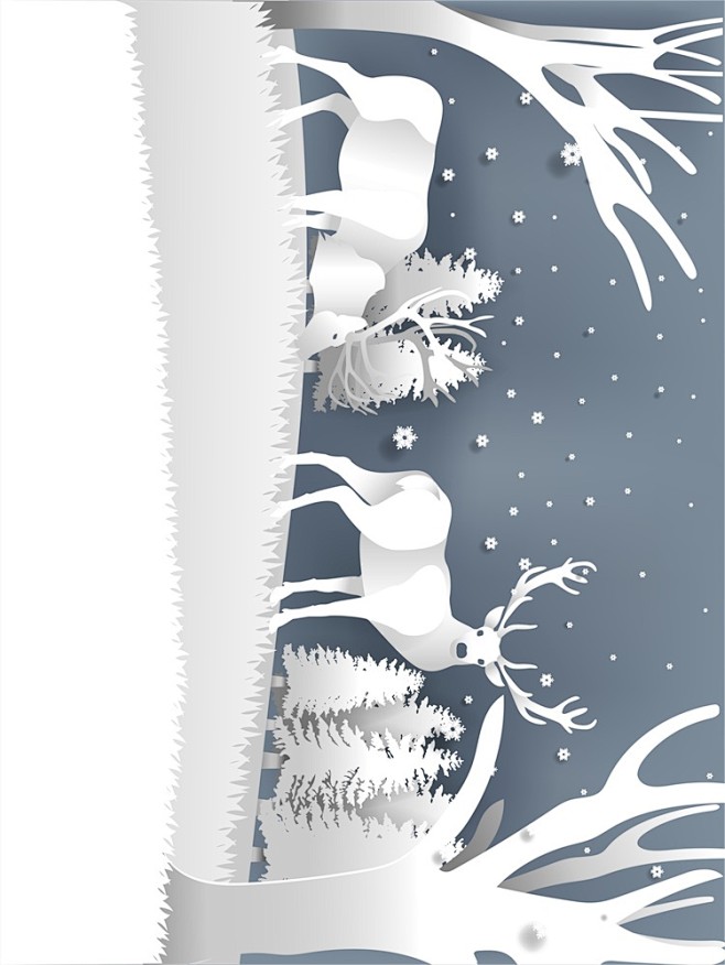 唯美创意剪纸麋鹿圣诞节植物海报冬天冬季新...