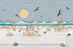 海边风景 【酷图网】海边风景,沙滩,海滩,石头,海景,矢量海景,卡通海景,手绘海景,海景插画,大海元素,大海素材,篱笆,栏杆,海燕,小鸟,太阳,扁平化大海,海水,海浪,植物,海边植物绿化,海草