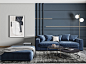 现代双人沙发 蓝色布艺沙发 矮凳 茶几 落地灯 挂画 地毯-室内设计-拓者设计吧