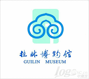 桂林博物馆馆徽：由浅绿色字母“G”为底图...