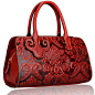 Pijushi Embossed Flower Leather Handbag Genuine Leather Top-handle Bags 22122 (Brown): Handbags: 亚马逊中国