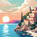 扁平风地中海爱琴海地标旅游景点插画