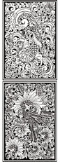 黑白镂空中国复古花纹石雕龙纹凤凰菊花动物植物图案AI矢量素材-淘宝网