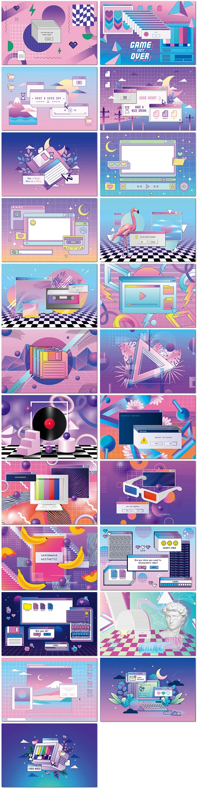 时尚Y2K风蒸汽波网络互联网电脑界面插图插画海报素材设计模板-淘宝网-花瓣网