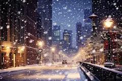 大雪纷飞雪景下的城市摄影图