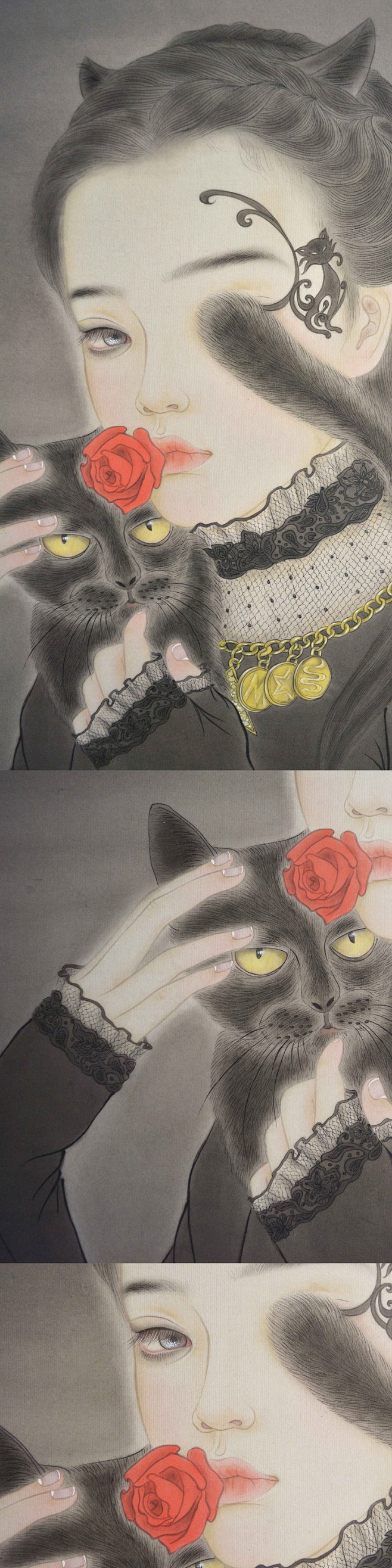 谜底 · 黑猫-ruby可可_工笔 插画...