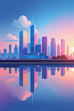 市区全景大楼城市剪影扁平插画图片