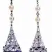Art Deco Diamond Sapphire Dangle Earrings.   France.            Absolutely magnificent Deco design. Dangling diamond and sapphire inlaid platinum earrings with pearl strands.  Deco styled diamond and sapphire fleur-de-lis top connects to a gorgeous diamon