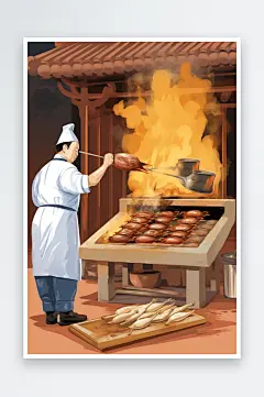 AI数字艺术美味北京烤鸭美食制作元素插画-众图网