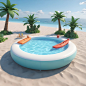 Seaside-beach-scene--flat-cylindrical-table--clean-table--stage-lighting--surrounded-by-modeling-cartoon-boat--modeling-cartoon-swimming-circle--modeling-cartoon-plant--cool-feeling--atmosphere-sense- (3)