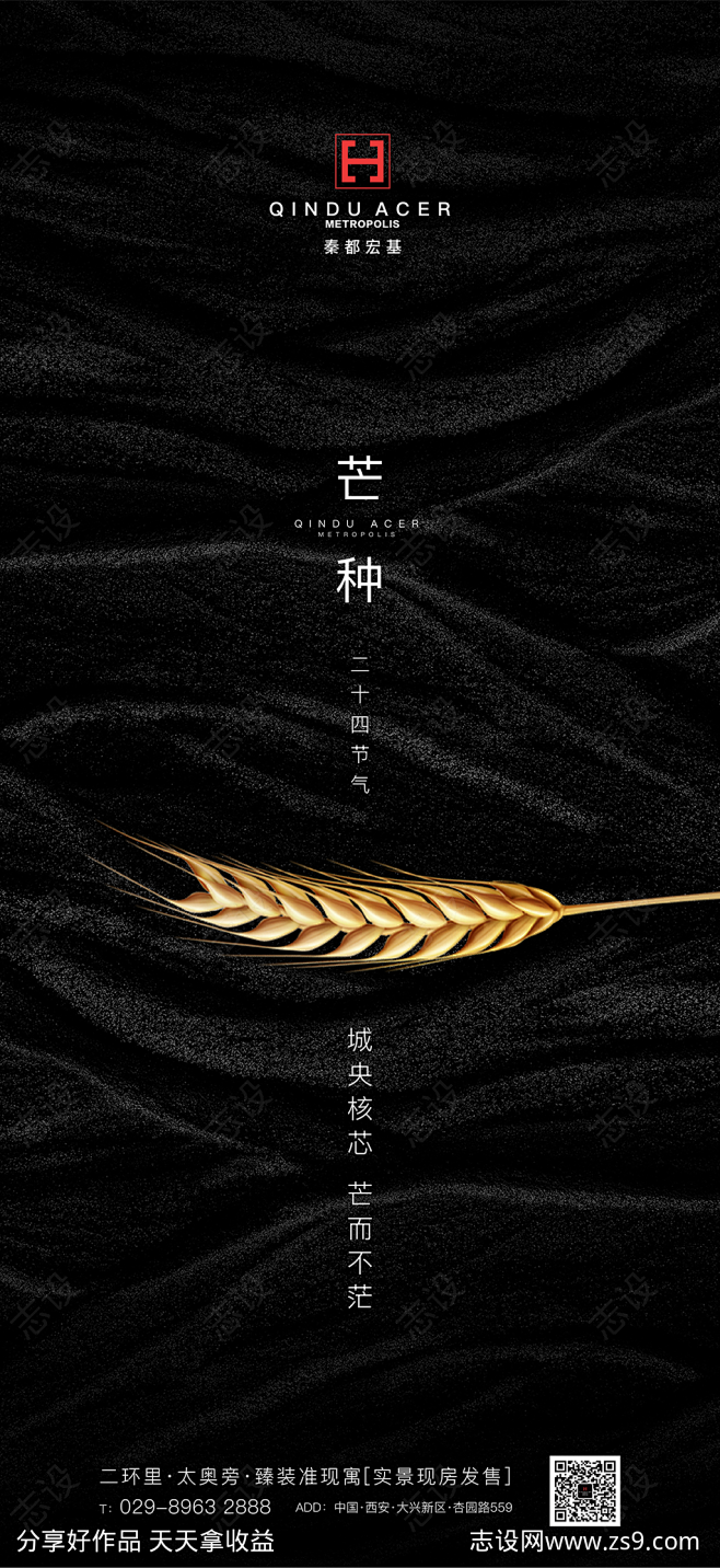 二十四节气芒种黑金海报-源文件-志设网-...