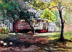 风景风光水彩绘画EPS-风光建筑-插画图形素材-酷图网