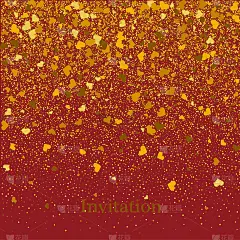 在红色的背景上，心形的黄金纹理闪闪发光。节日的背景。红色背景上的金色颗粒抽象纹理