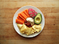 carrot sticks, radish slices, and tortilla chips with avocado, roasted garlic hummus, and salsa #早餐# #料理# #水果#